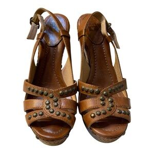 FRYE Womens Brown Leather Studded Dara Honeycomb Sling Sandal